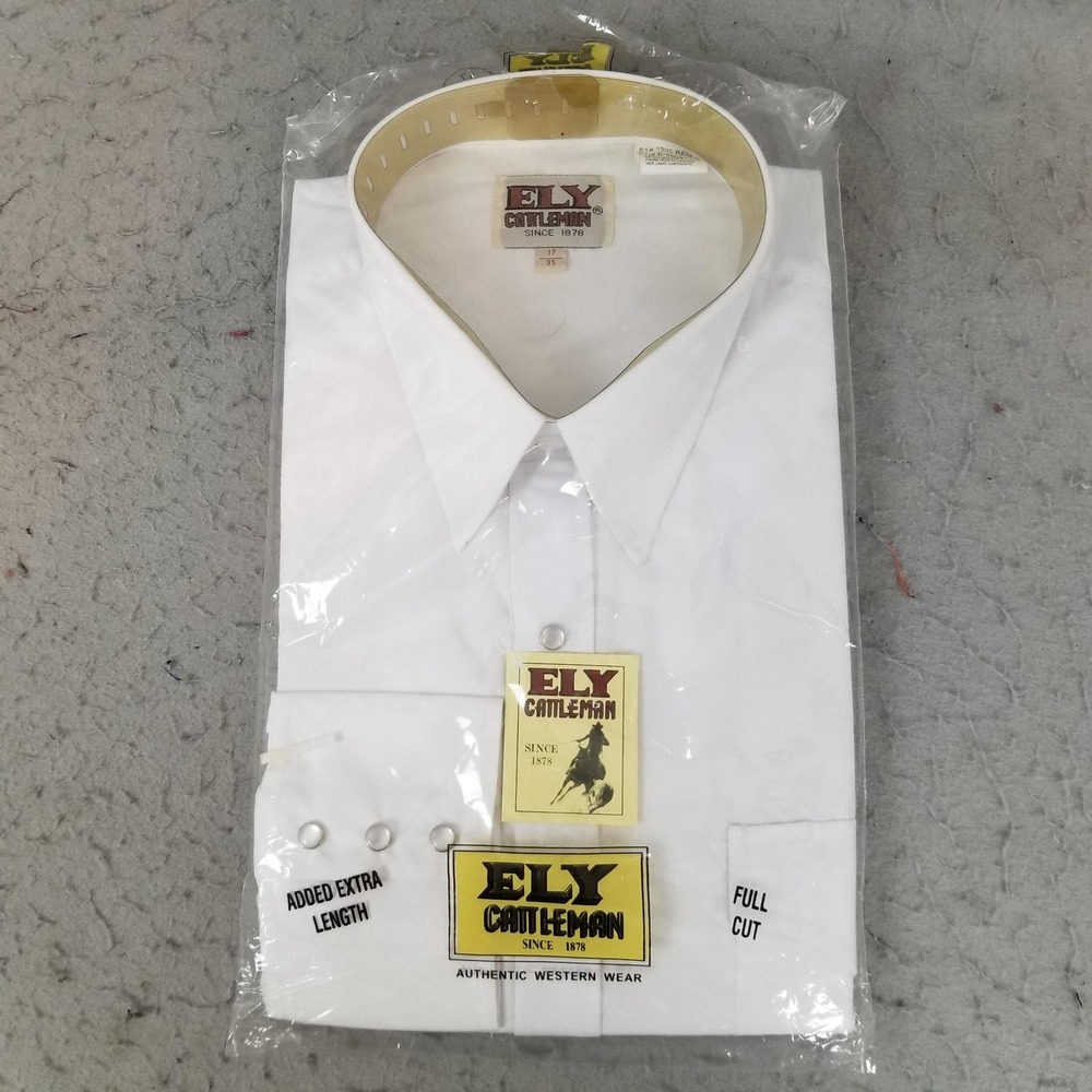 Ely Cattleman Shirt Mens XL White Western Pearl Snap Long Sleeve Cowboy